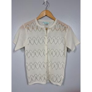 Cardigan Women's M White Girlcore Balletcore Fairy Pointelle Knit Short Sleeve